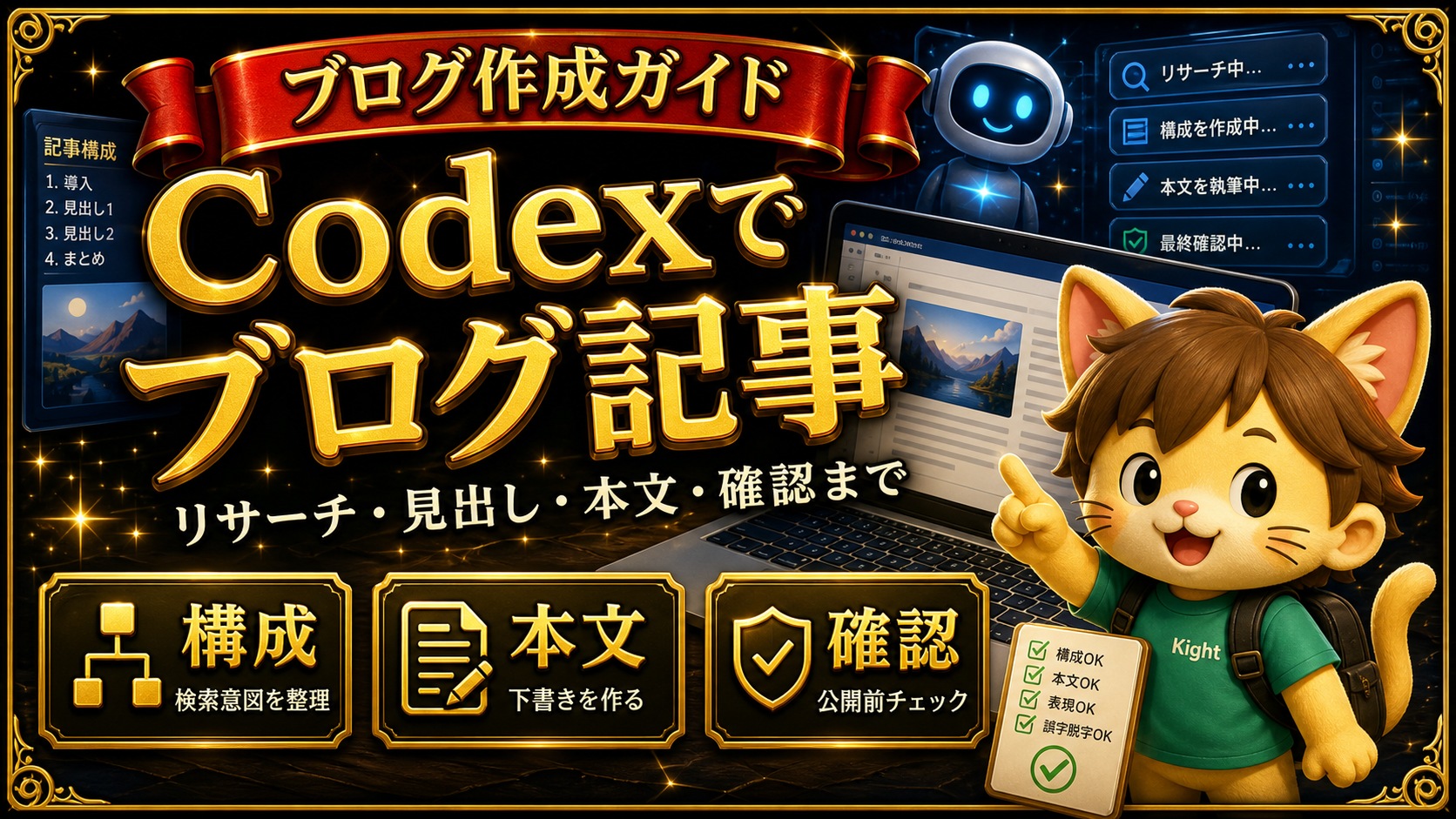 Codexでブログ記事を作る方法 リサーチ 見出し 本文 画像 公開前チェック