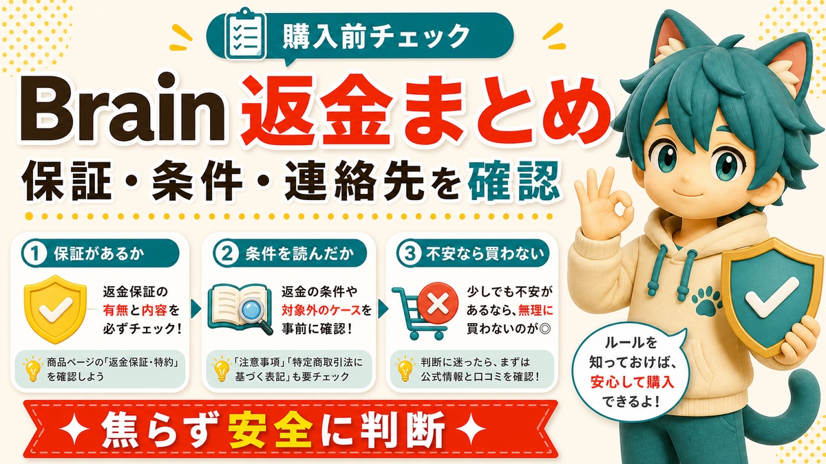 Brain返金まとめと保証条件・連絡先の確認
