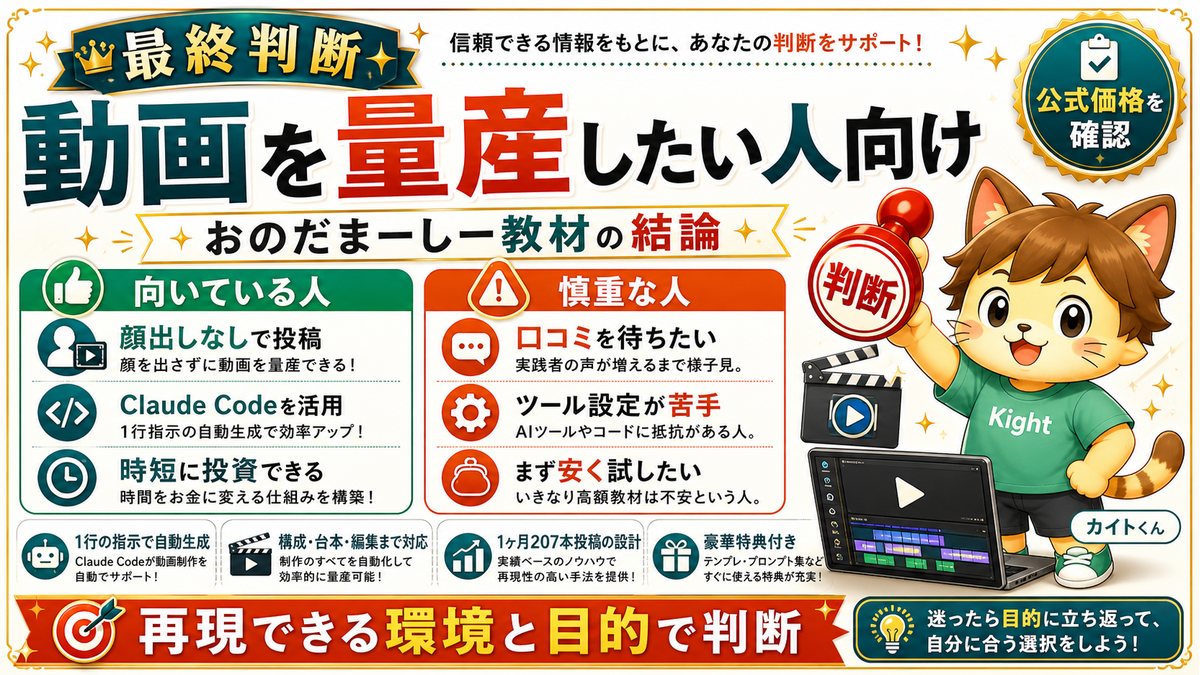 おのだまーしーAI動画教材の最終判断