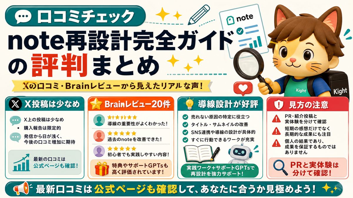 note再設計完全ガイドのX口コミとBrainレビューの傾向