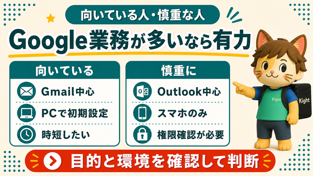たか田式Workspaceが向いている人と慎重な人を比較するカイトくん