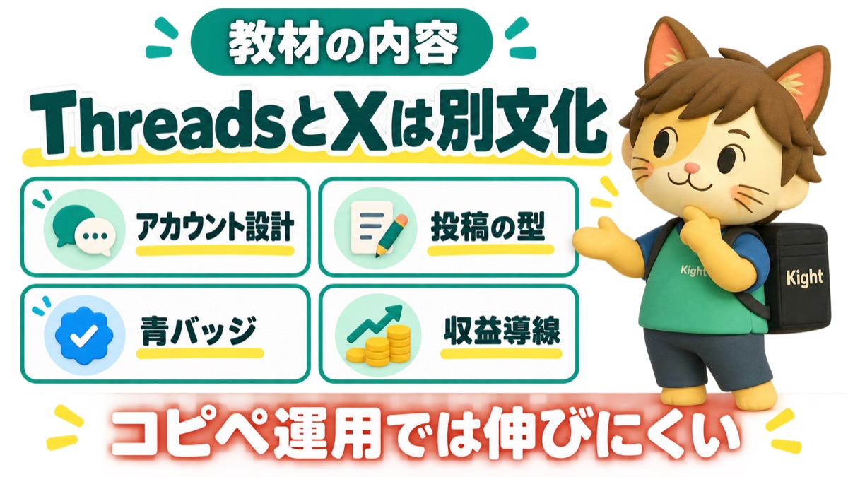 ういﾁｬﾝのThreads×X×アフィリエイト教材：教材の内容