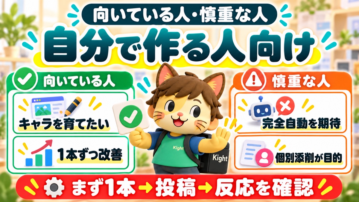 キャラクターを育てて自分で改善したい人と完全自動を期待する人の比較