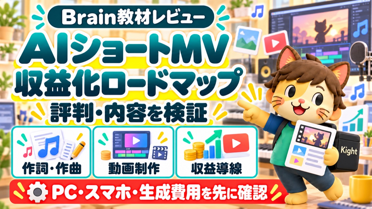 シャックのAIショートMV収益化ロードマップの評判と内容を検証するBrain教材レビュー